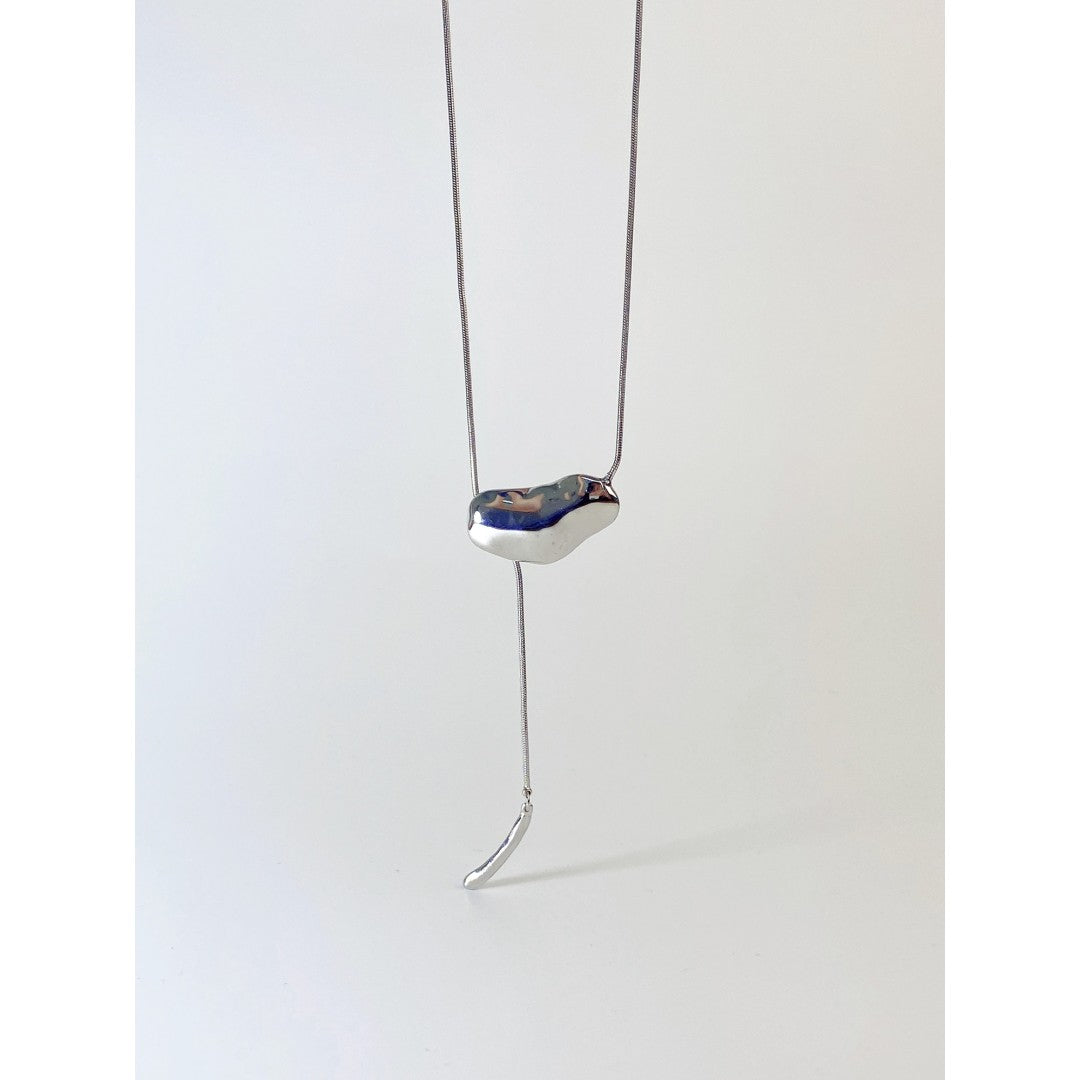 Minimalist Silver Bean Pendant Y Necklace