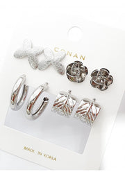 silvers butterfly shaped earrings set  (4 pices)