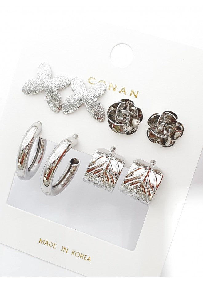 silvers butterfly shaped earrings set  (4 pices)