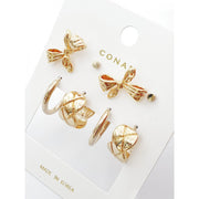 Gold Ribbon & Hoop Earrings Set (4 Pieces)