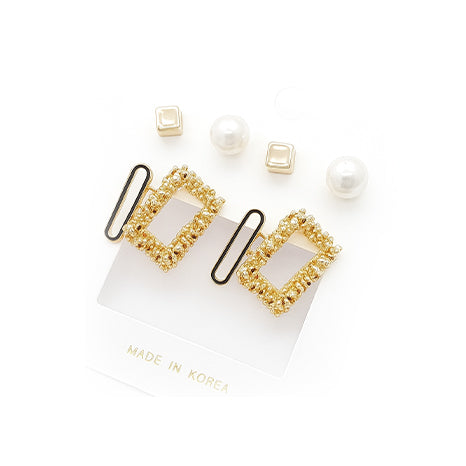 Gold Geometric Pearl Earring Set