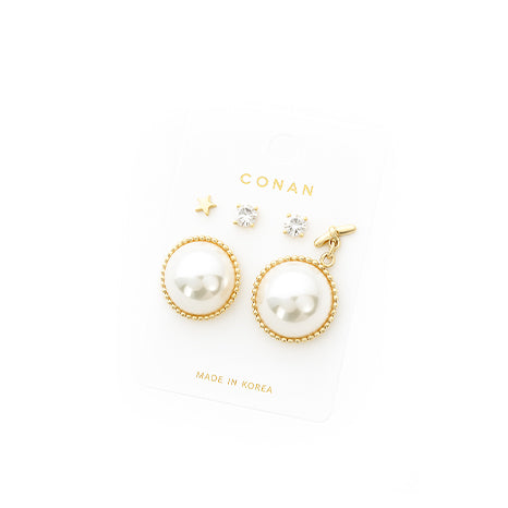 Elegant Pearl & Gold Stud Earring Set