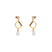 Gold Pearl Drop D Earrings