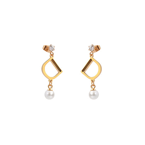 Gold Pearl Drop D Earrings
