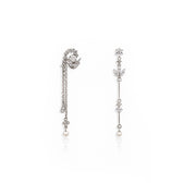 Silver Asymmetric Crystal & Pearl Earrings