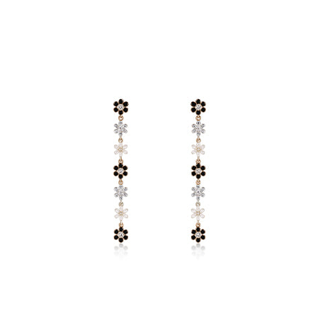 Rose Gold Floral Crystal Long Earrings