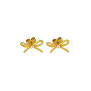 Gold Ribbon Bow Earrings with White Crystal