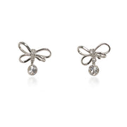 Silver Bow Crystal Drop Earrings