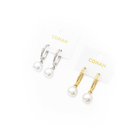 Elegant Pearl Drop Hoop Earrings (Gold & Silver)