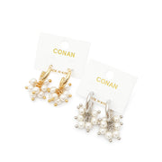 Double Hoop Cluster Pearl Earrings – Gold & Silver