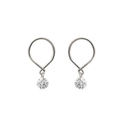 Elegant Silver Loop Earrings with Sparkling Crystal Drop