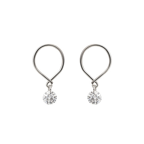 Elegant Silver Loop Earrings with Sparkling Crystal Drop