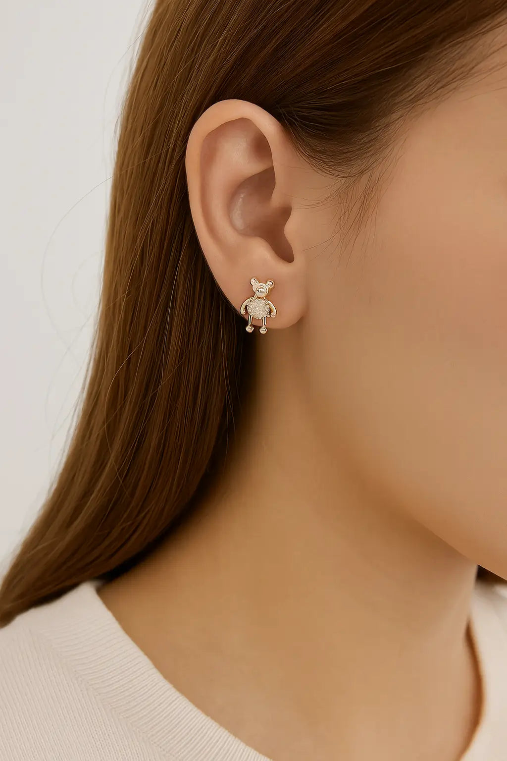 Teddy Bear & Heart Gold Earrings Set