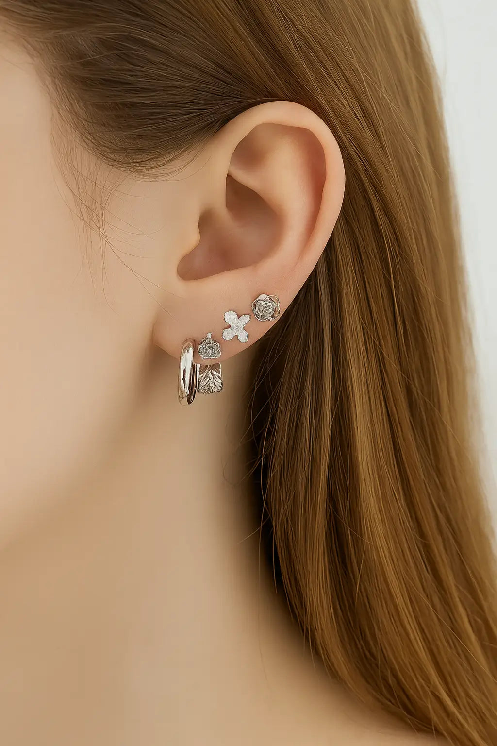 silvers butterfly shaped earrings set  (4 pices)