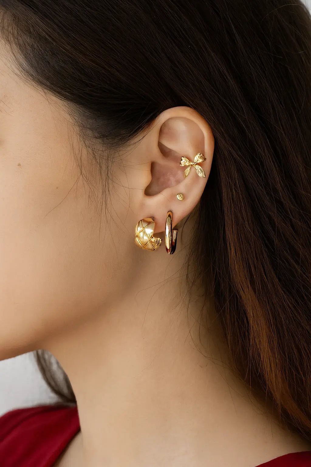 Gold Ribbon & Hoop Earrings Set (4 Pieces)