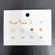 Gold & Pearl Minimalist Earring Set (6 Pairs)