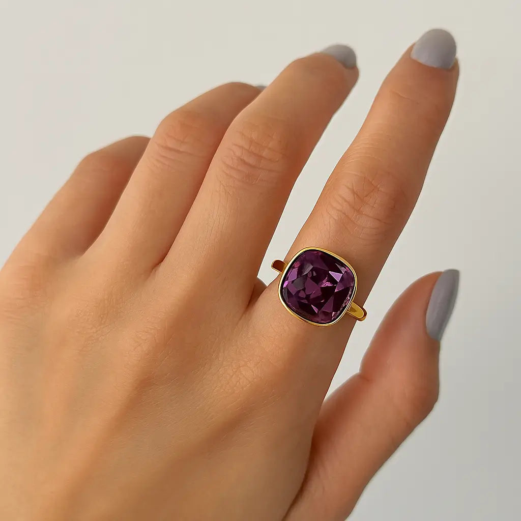 Purple Gemstone Ring – Rose Gold Finish