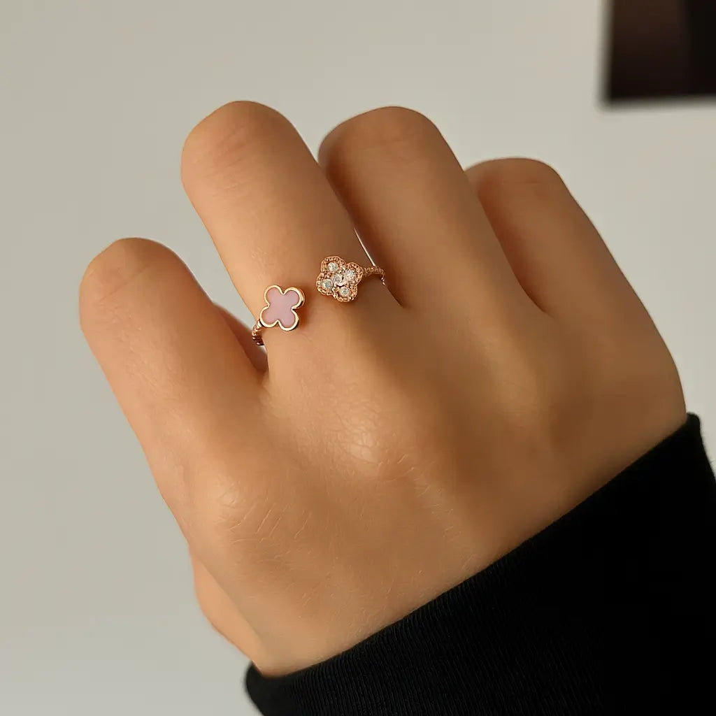 Pink Clover Double Flower Ring