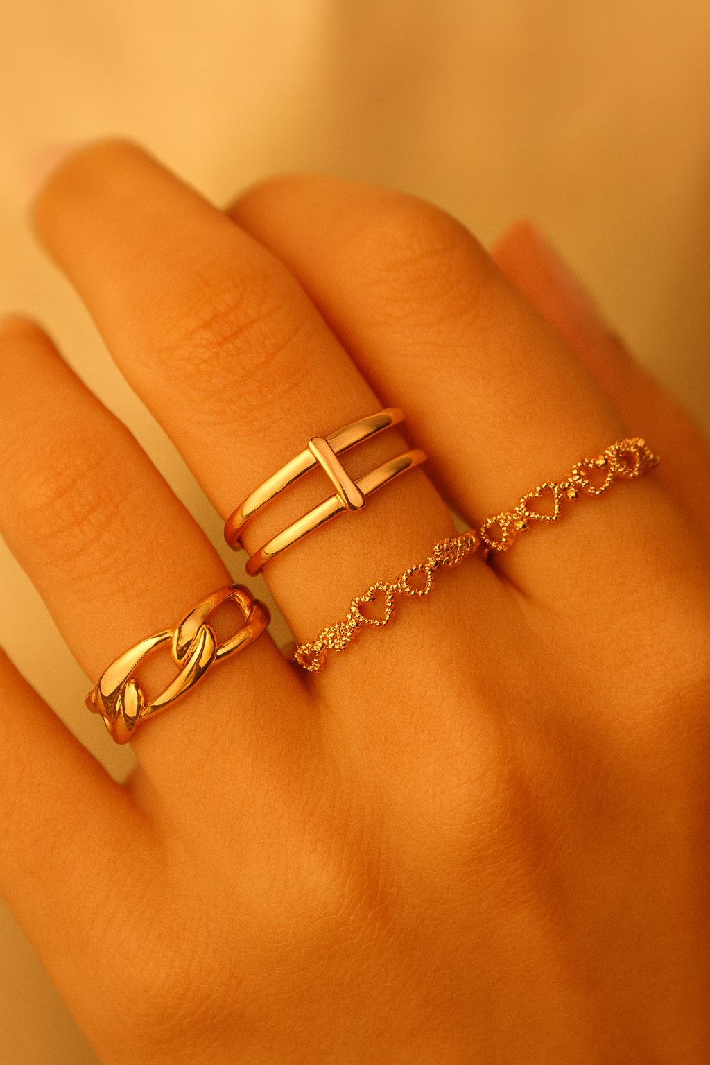Rose Gold Triple Ring Set
