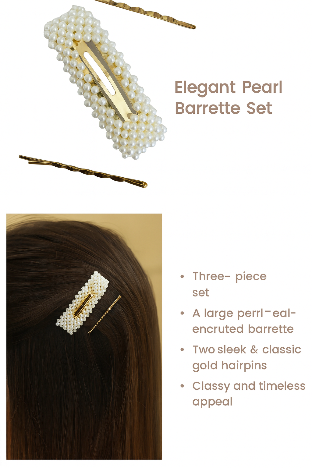 Pearl & Gold Hair Clip Set Of 3