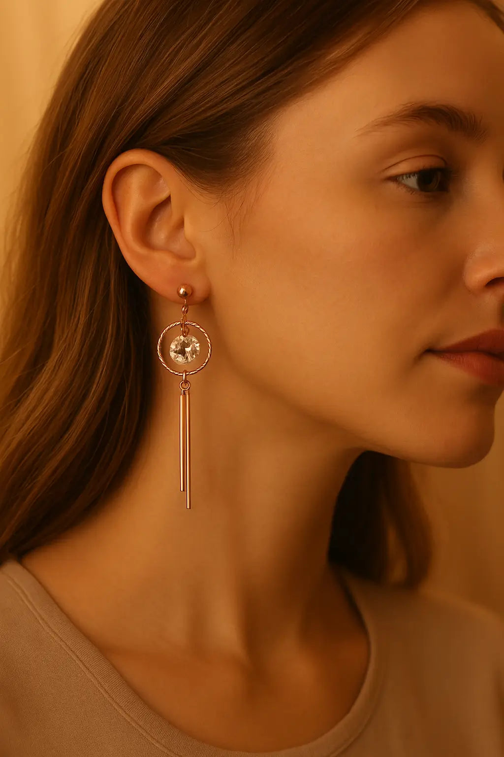 Rose Gold Crystal Drop Bar Earrings