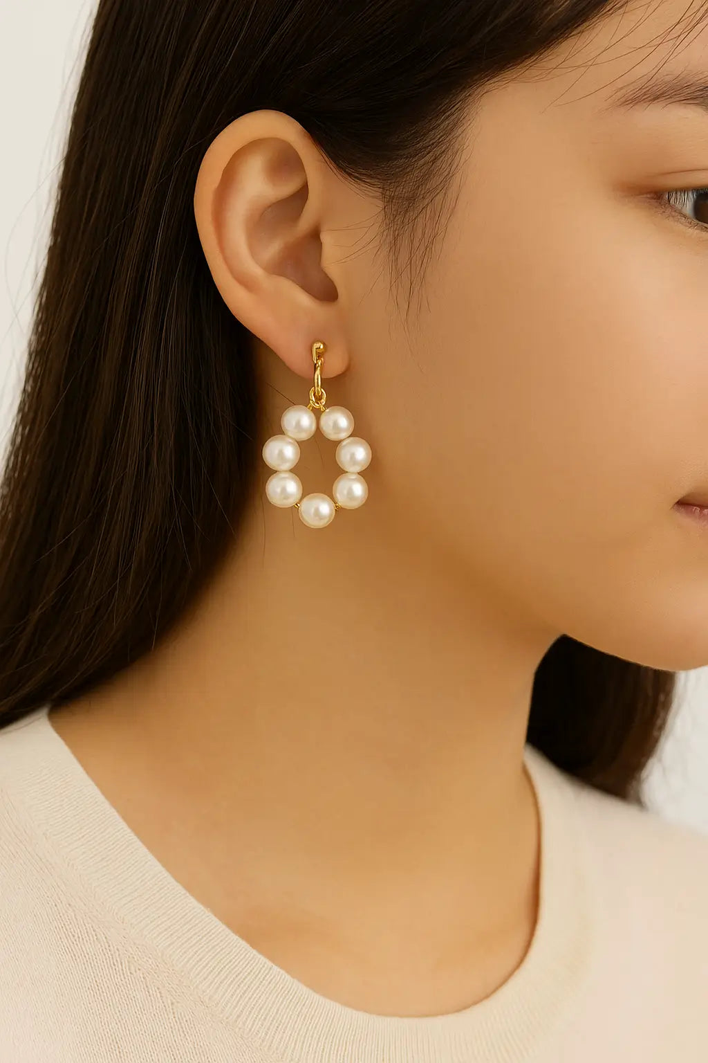 Elegant Pearl Loop Drop Earrings