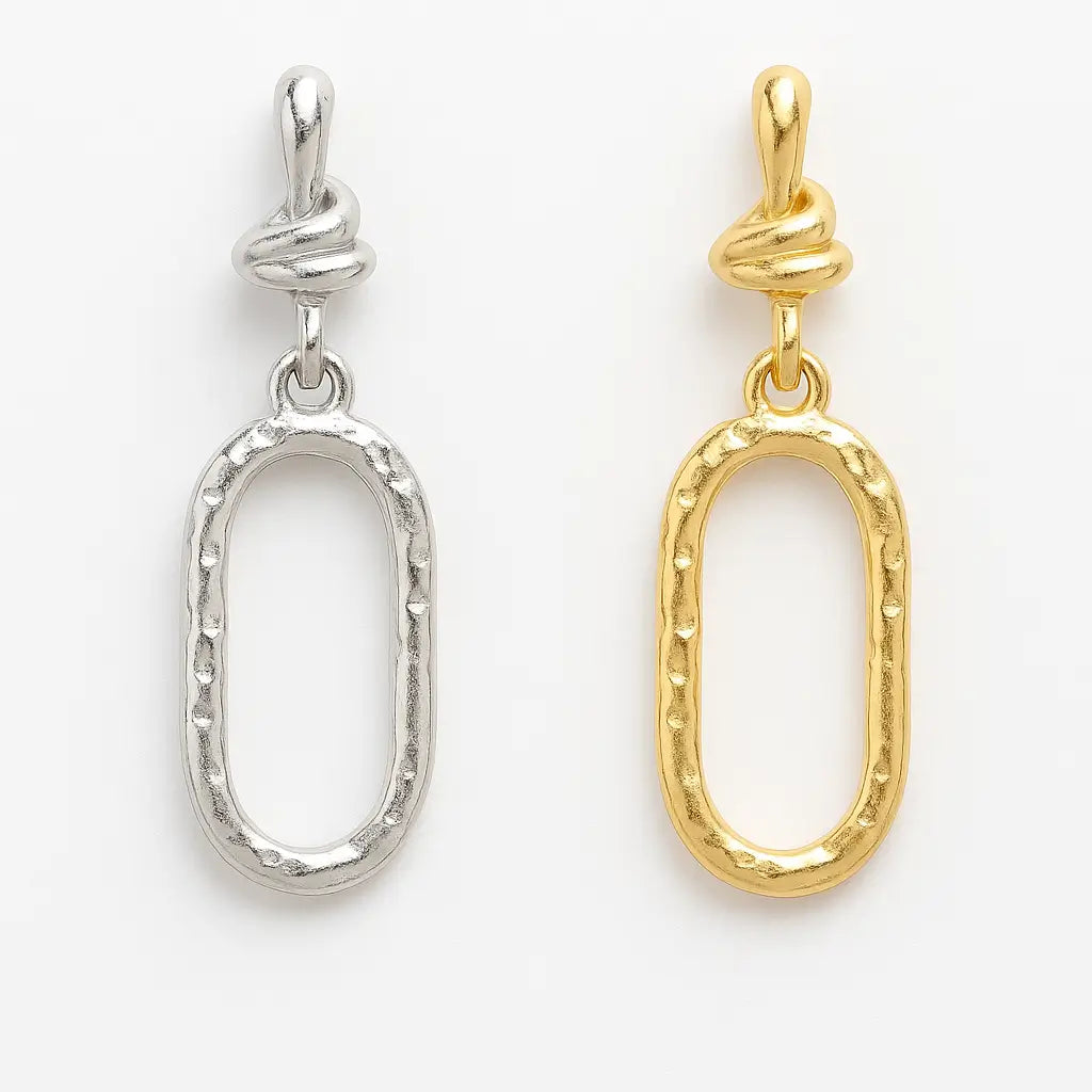 Twisted Knot Oval Metal Drop Earrings