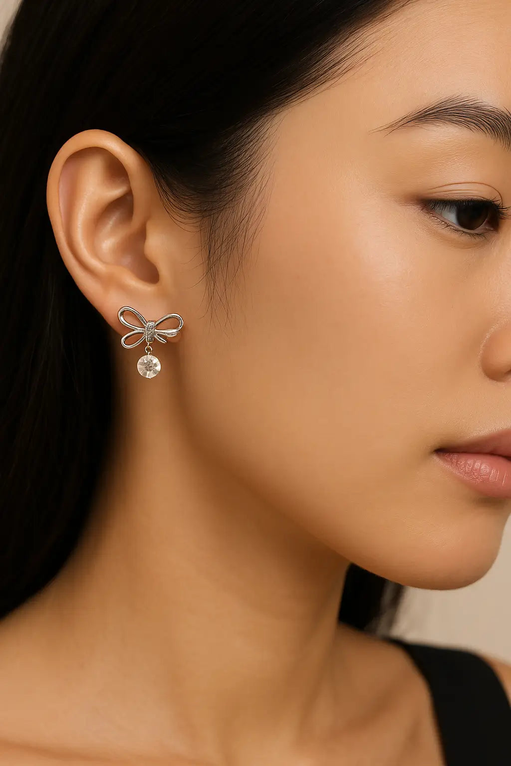 Silver Bow Crystal Drop Earrings