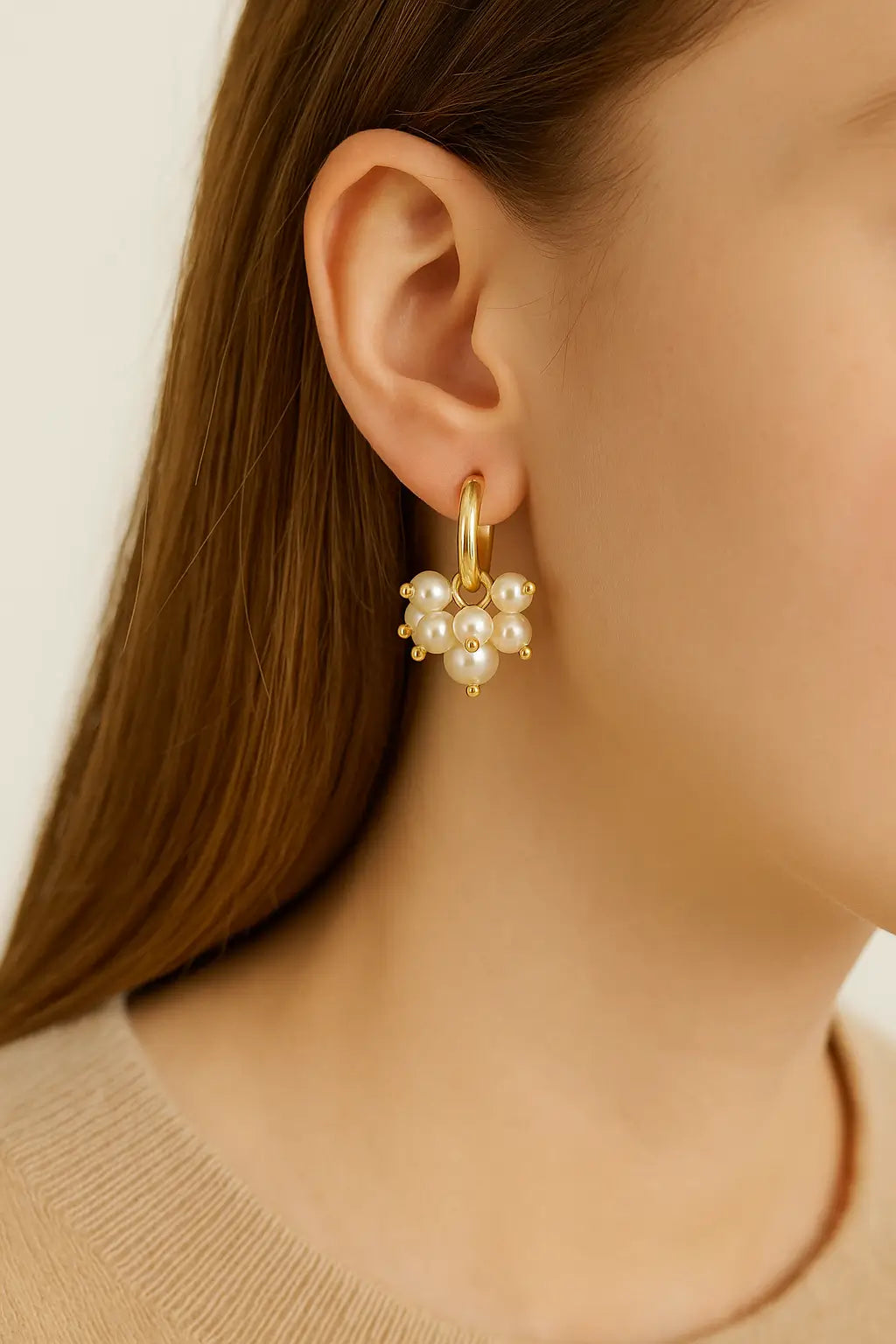Double Hoop Cluster Pearl Earrings – Gold & Silver