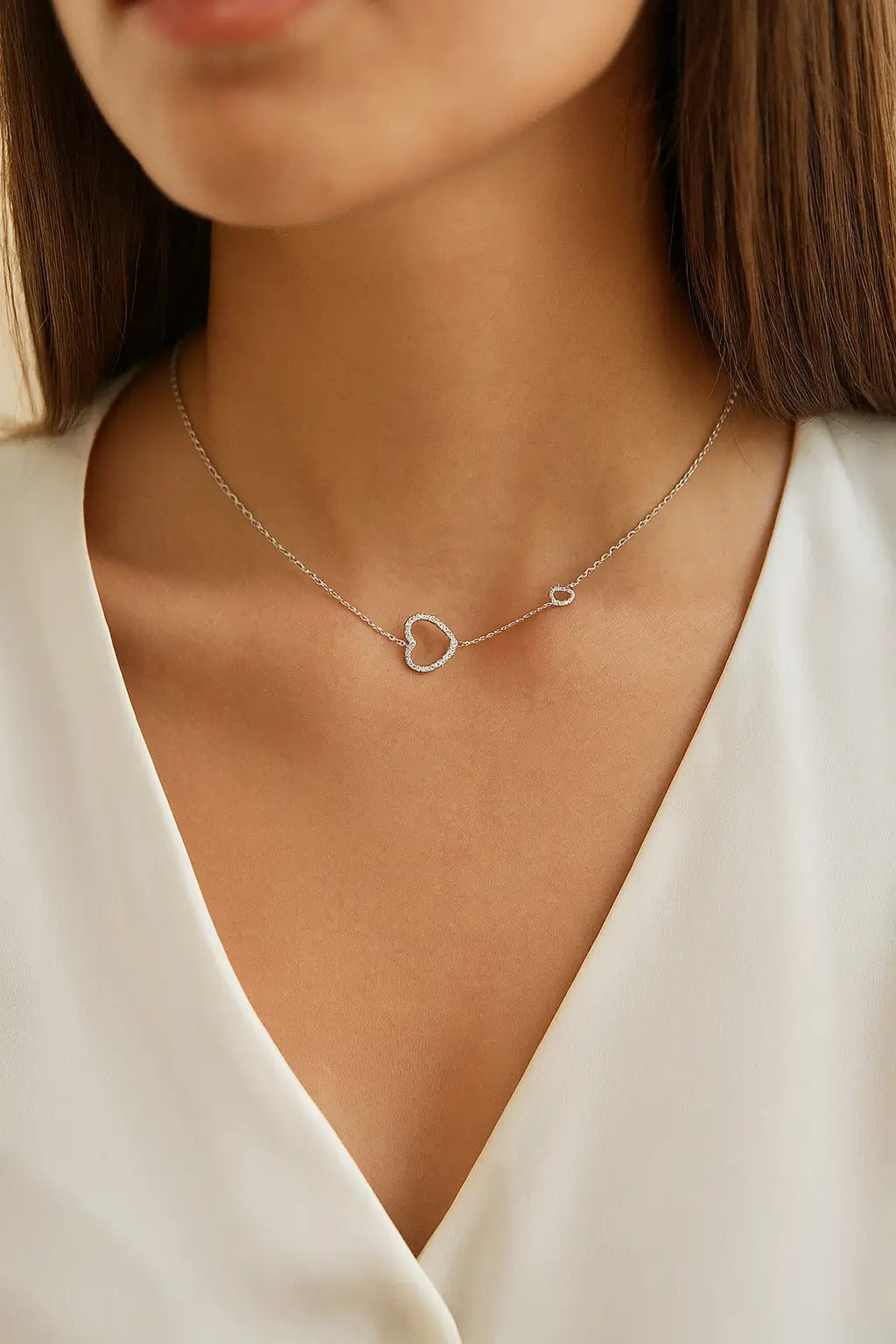 Elegant Double Heart Silver Necklace