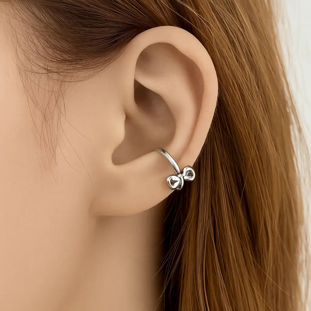 Silver Ribbon Ear Cuff
