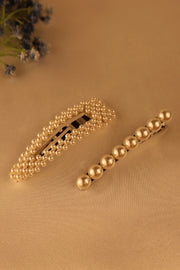 Silver Pearl Hair Clip Duo Set Of 2
