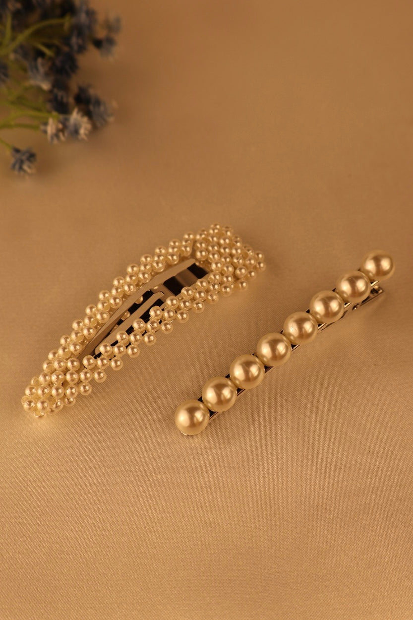 Silver Pearl Hair Clip Duo Set Of 2