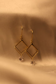 Golden Square Crystal Drop Earrings