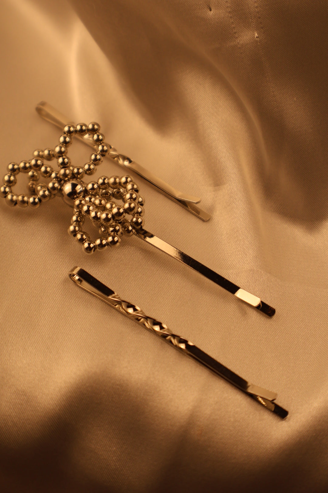 Silver Bow Hair Clip Set Of 3