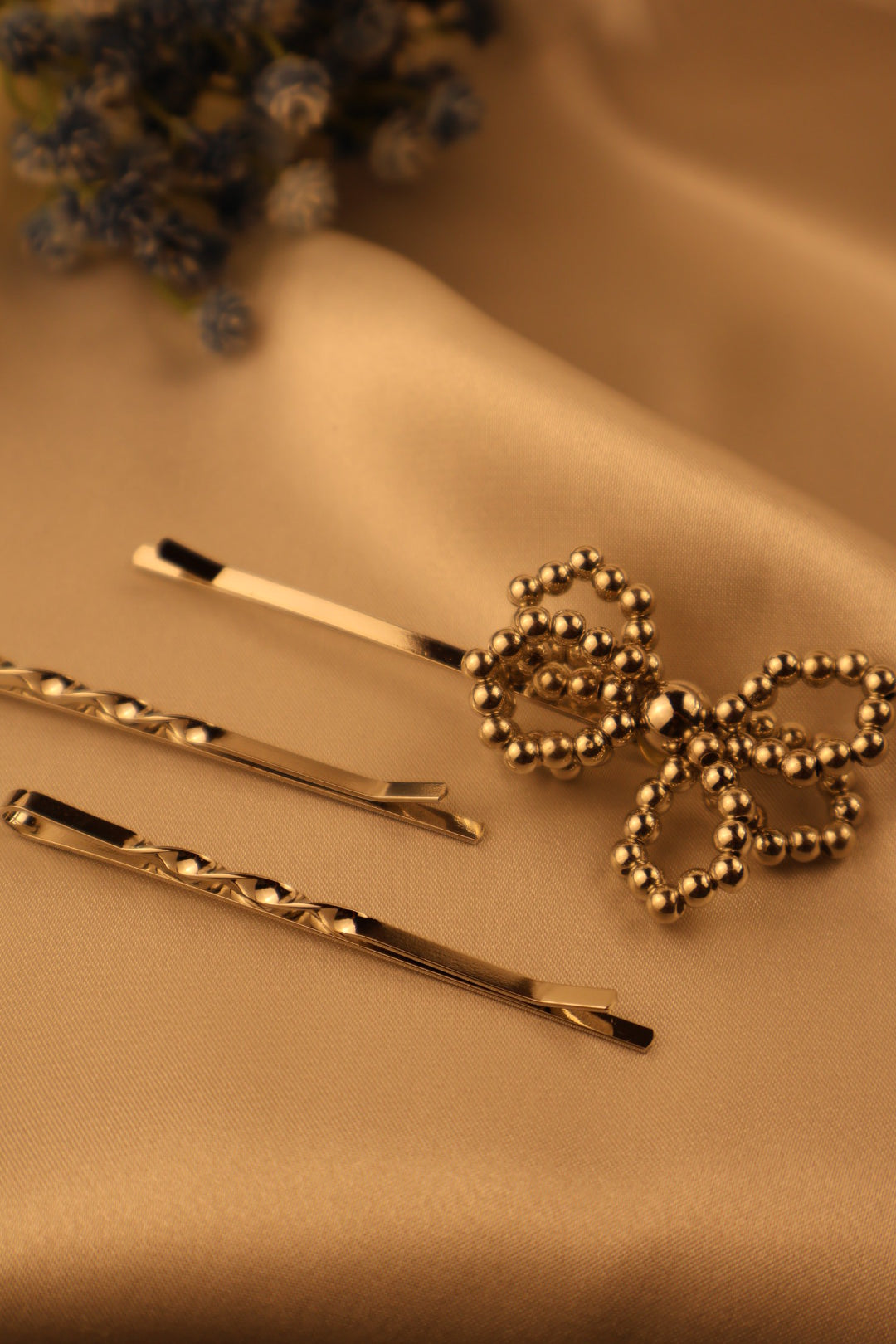 Silver Bow Hair Clip Set Of 3