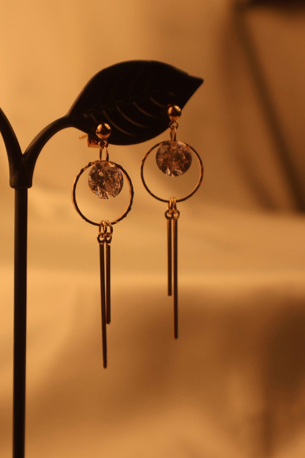 Rose Gold Crystal Drop Bar Earrings