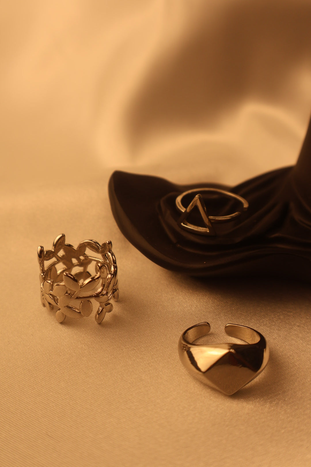 Silver Geometric Rings Set of 3