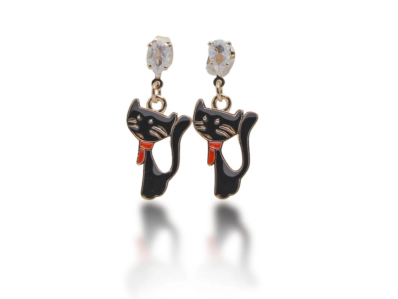 Cute Black Cat Drop Earrings