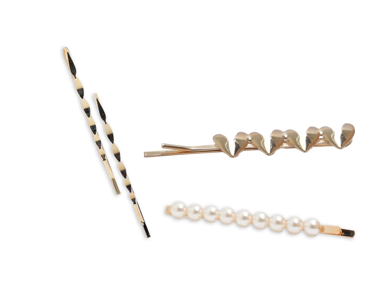 Golden Hearts & Pearls Hairpin Set Of 3