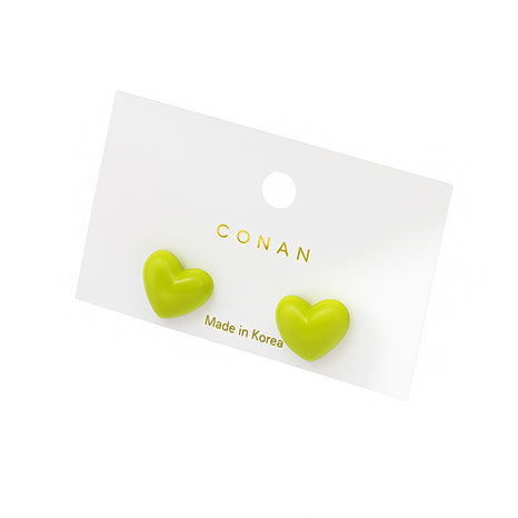 Glossy Heart Stud Earrings – Red & Lime Green