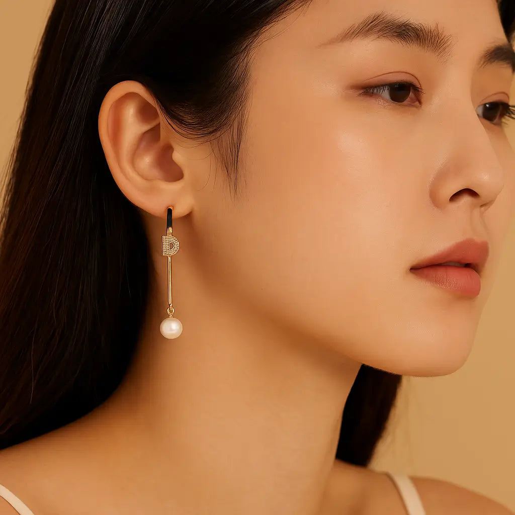 Gold Alphabet & Pearl Mismatched Earrings