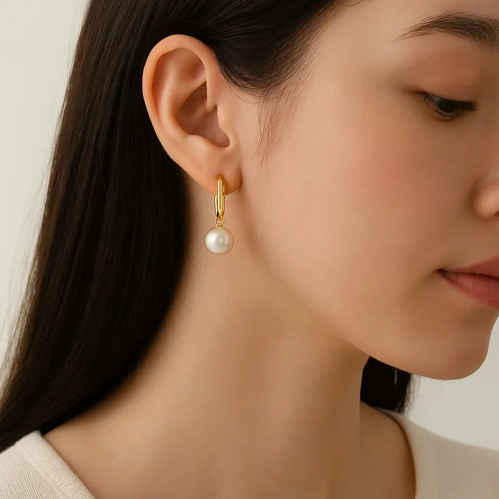 Elegant Pearl Drop Hoop Earrings (Gold & Silver)