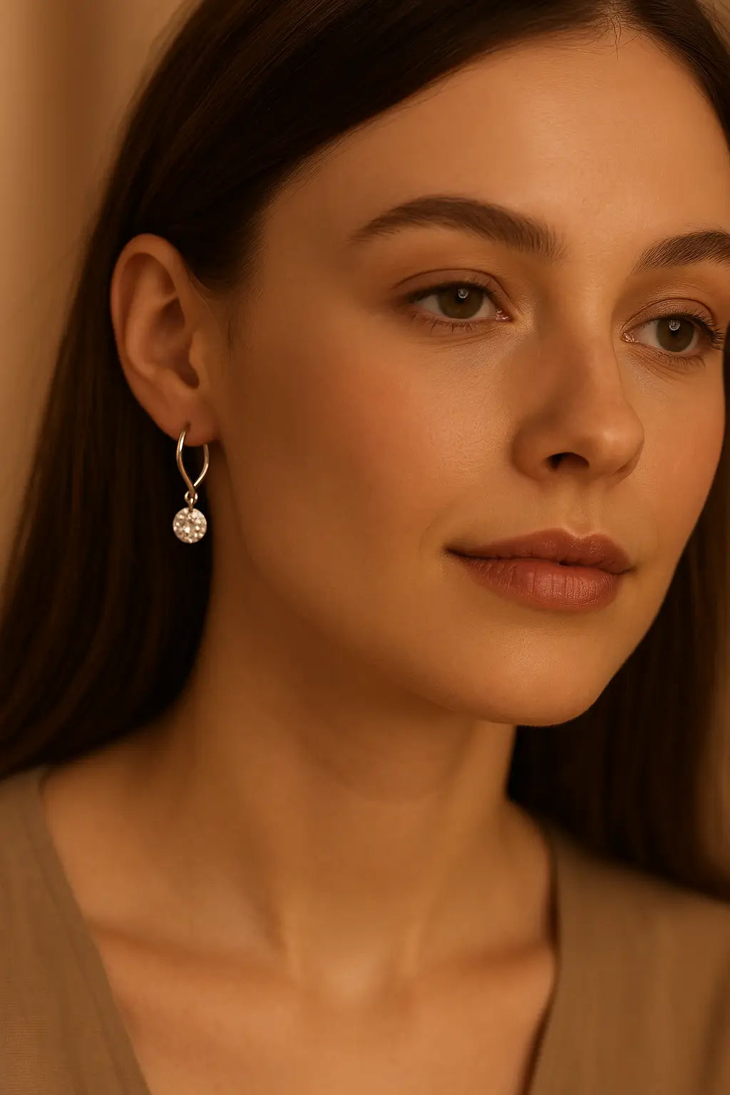 Elegant Silver Loop Earrings with Sparkling Crystal Drop