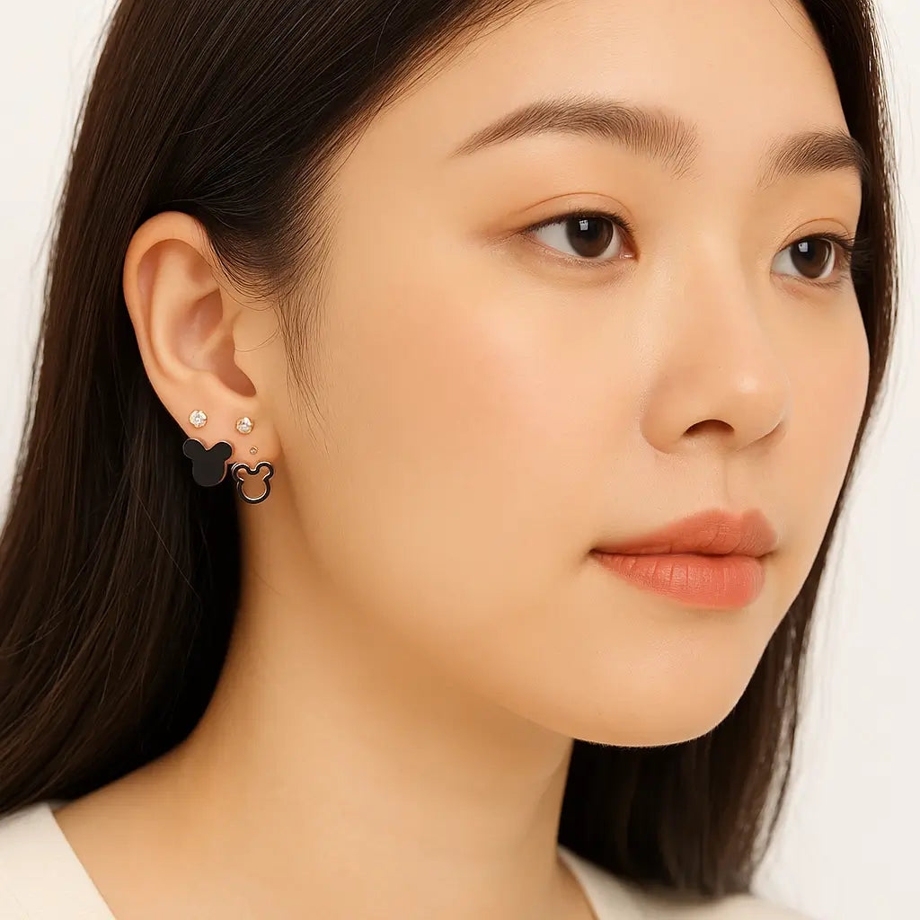 Cute Mickey-Inspired Black Stud Earrings