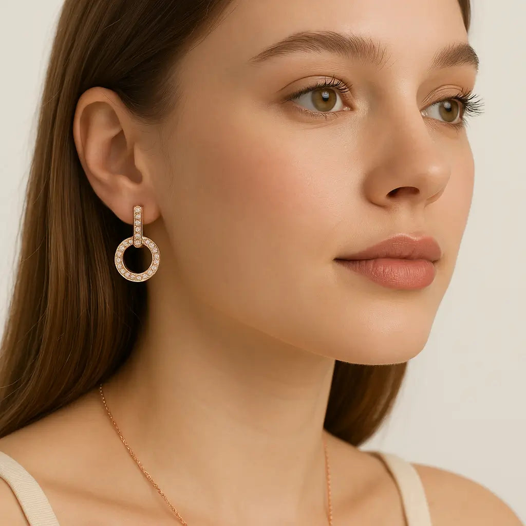 Rose Gold Crystal Circle Earrings