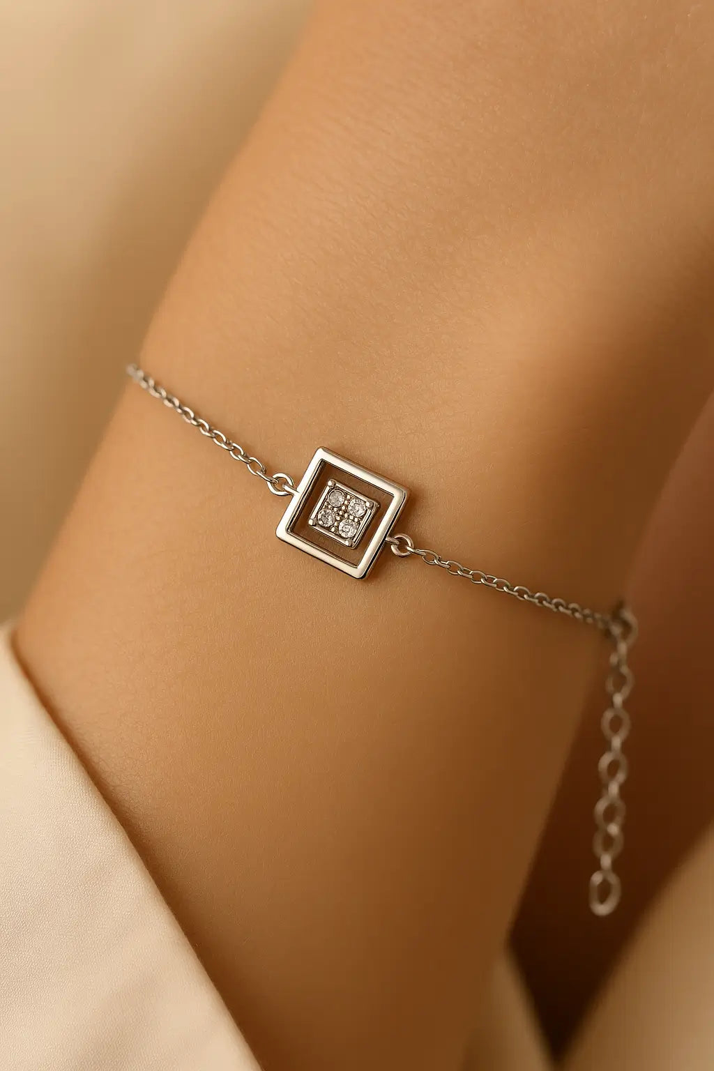 Minimal Silver Square Bracelet